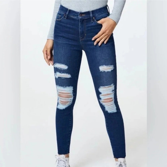 PACSUN High Rise Ripped Jegging, Color Dark Wash Size 24 S - Picture 1 of 15